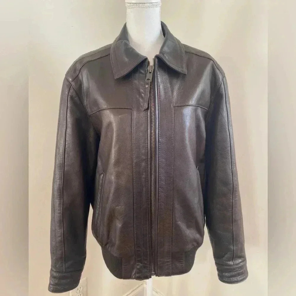 MARC NEW YORK Brown Leather Bomber Jacket Size Large